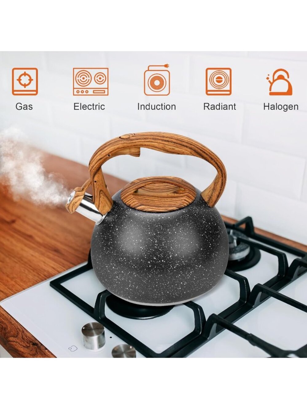 GGC 3.1QT Black Stainless Steel Whistling Tea Kettles For Kitchen Stove Top - Picture 6 of 6